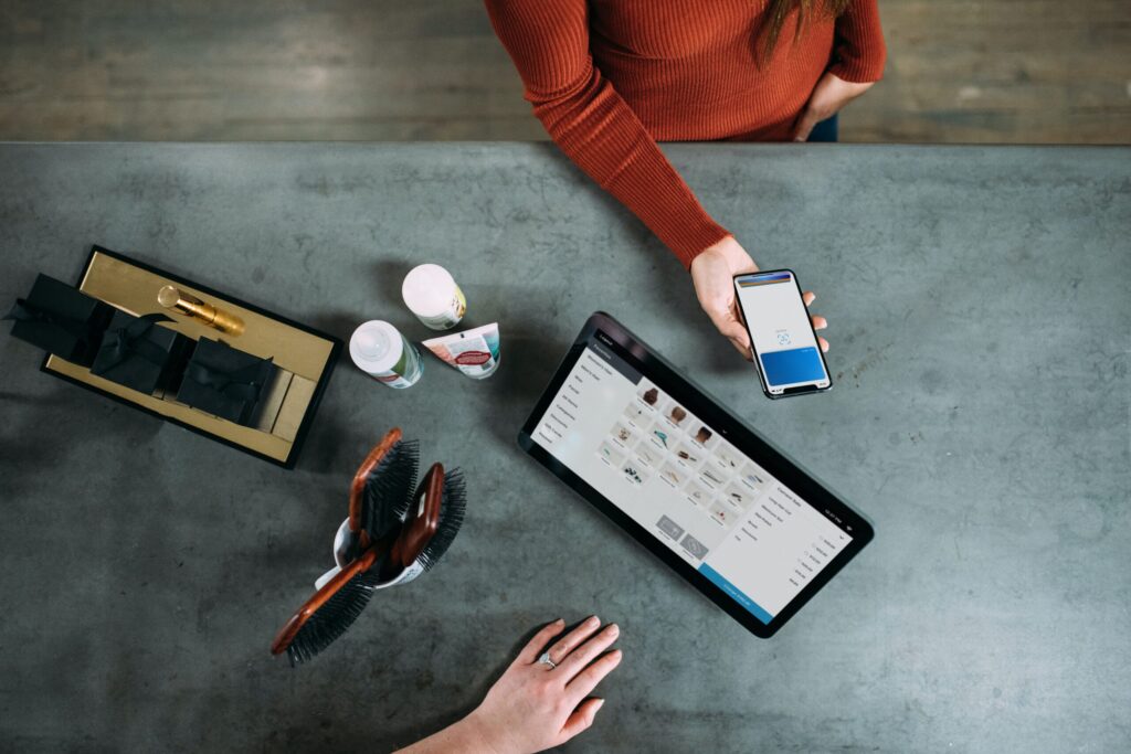 customer using payment processor at retail store 