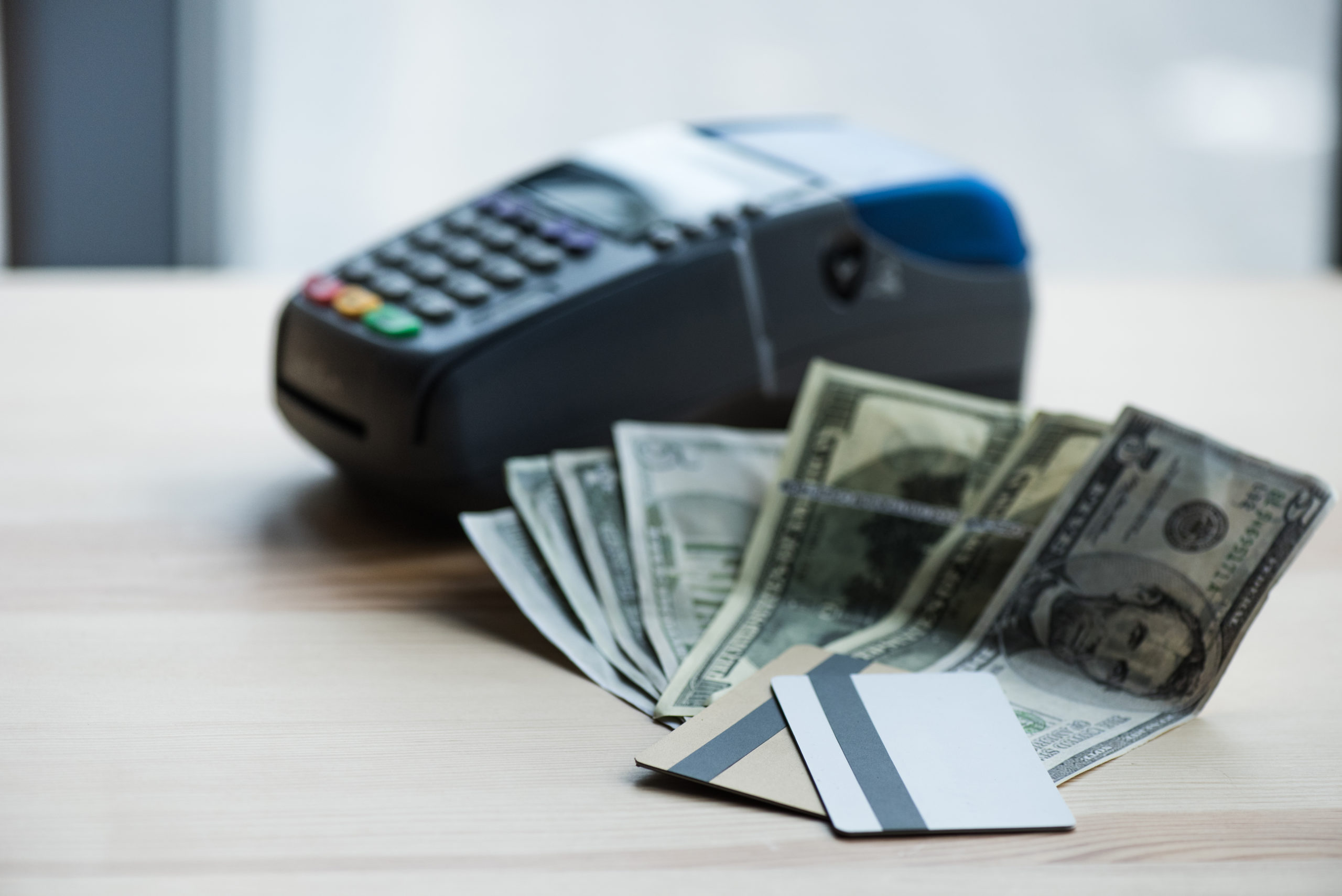 composition with edc machine with cash and credit cards
