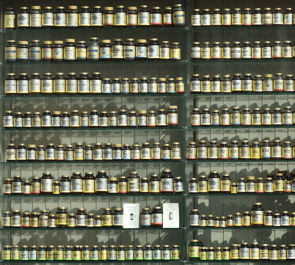 Nutraceutical supplements on display shelf