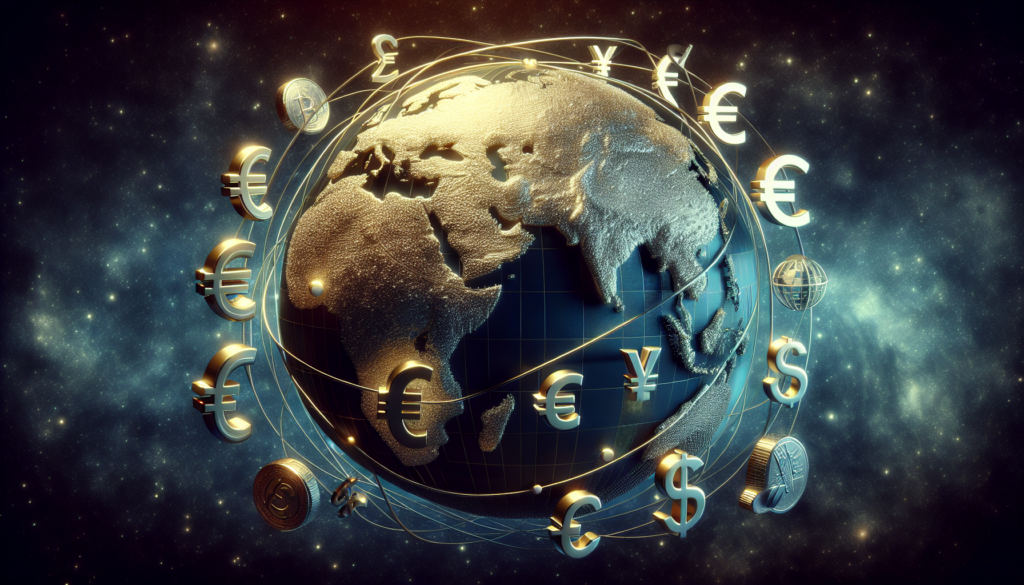 A globe with currency symbols around it, representing currency diversification