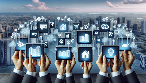 property management hands holding up tablets signifying payment processing