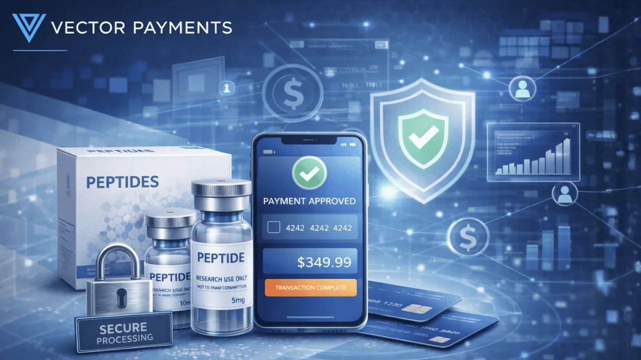 Mobile payment approval screen with peptide products and security shield