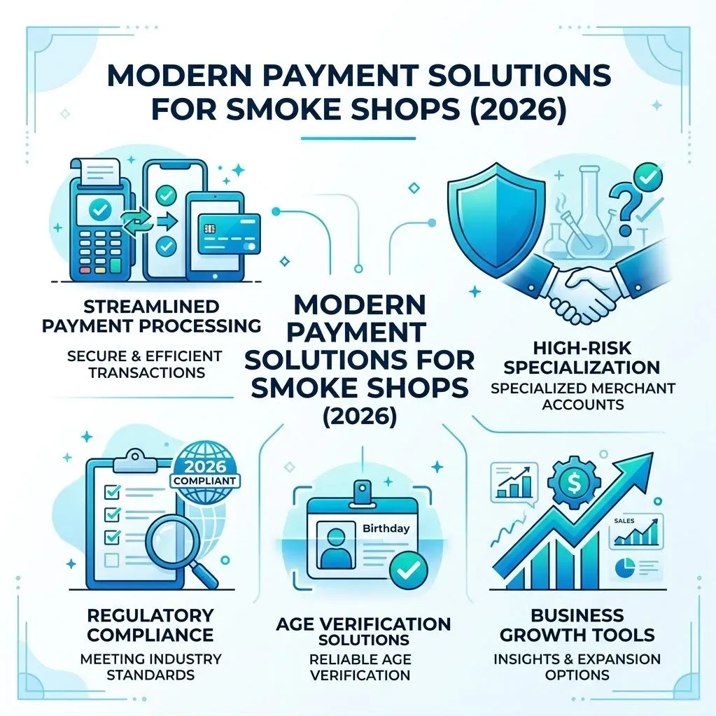 infographic showing modern payment processing solutions for smoke shops