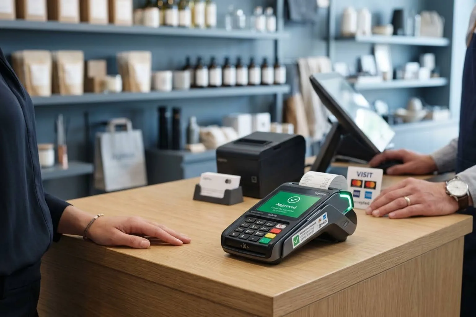 tablet POS system used for smoke shop payment processing in retail store