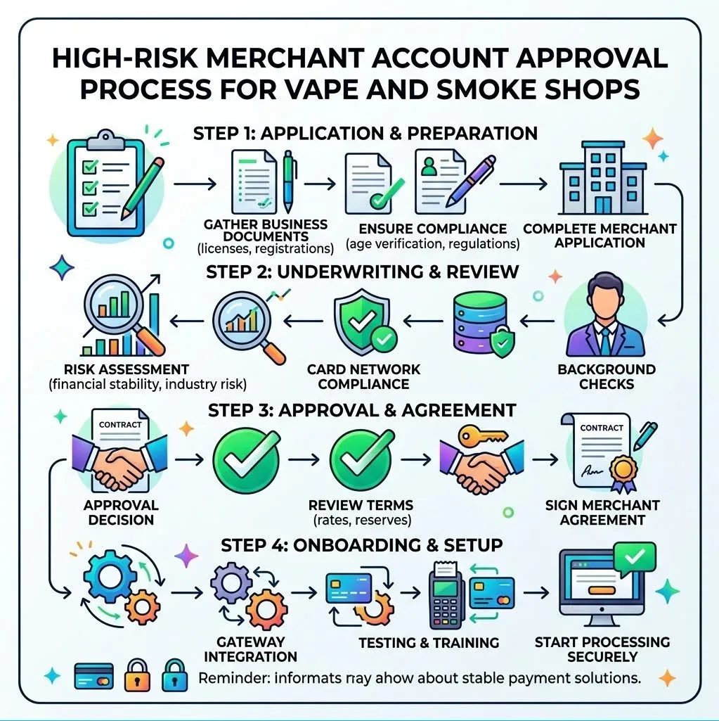 high-risk merchant account approval process for vape and smoke shops infographic