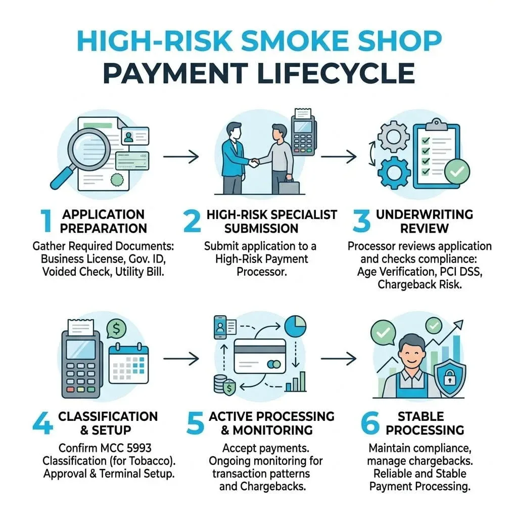vape payment processing lifecycle high risk merchant account steps